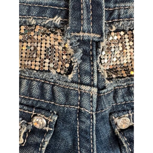 Vintage Y2K Miss Me Bootcut Jeans Womens Size 27 Dark Wash Embellished Sequin Po - Picture 9 of 10